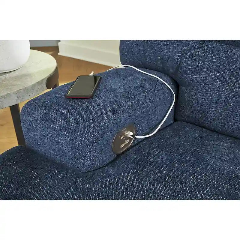 Seccional Reclinable Eléctrico de 3 Asientos de Poliéster Azul con Chaise