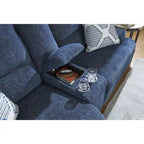 Seccional Reclinable Eléctrico de 3 Asientos de Poliéster Azul con Chaise