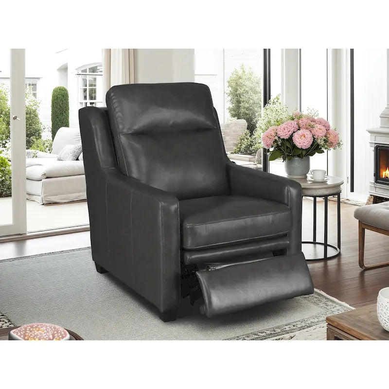 Sofá reclinable eléctrico de piel de grano superior, camel/almendra/carbón, trimotor, 3 plazas
