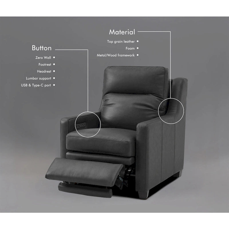 Sofá reclinable eléctrico de piel de grano superior, camel/almendra/carbón, trimotor, 3 plazas