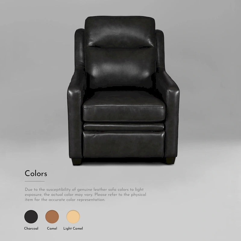 Sofá reclinable eléctrico de piel de grano superior, camel/almendra/carbón, trimotor, 3 plazas