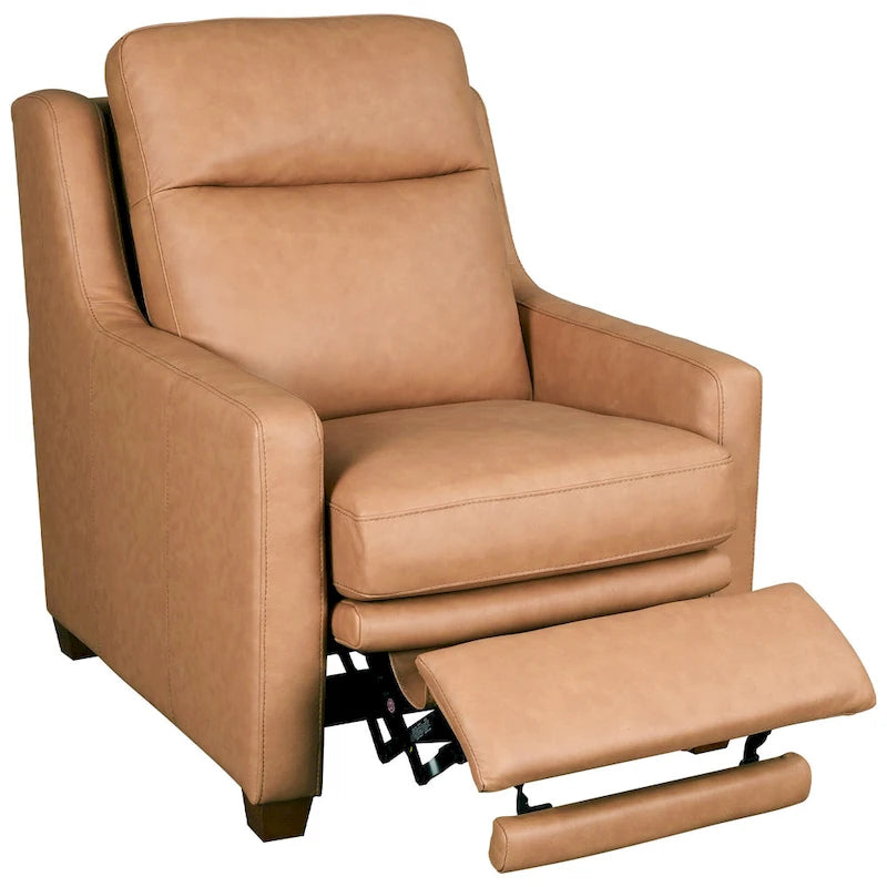 Sofá reclinable eléctrico de piel de grano superior, camel/almendra/carbón, trimotor, 3 plazas