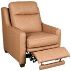 Sofá reclinable eléctrico de piel de grano superior, camel/almendra/carbón, trimotor, 3 plazas