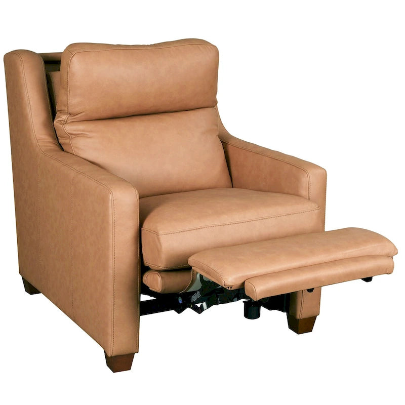 Sofá reclinable eléctrico de piel de grano superior, camel/almendra/carbón, trimotor, 3 plazas