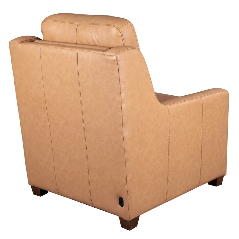 Sofá reclinable eléctrico de piel de grano superior, camel/almendra/carbón, trimotor, 3 plazas