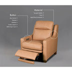 Sofá reclinable eléctrico de piel de grano superior, camel/almendra/carbón, trimotor, 3 plazas