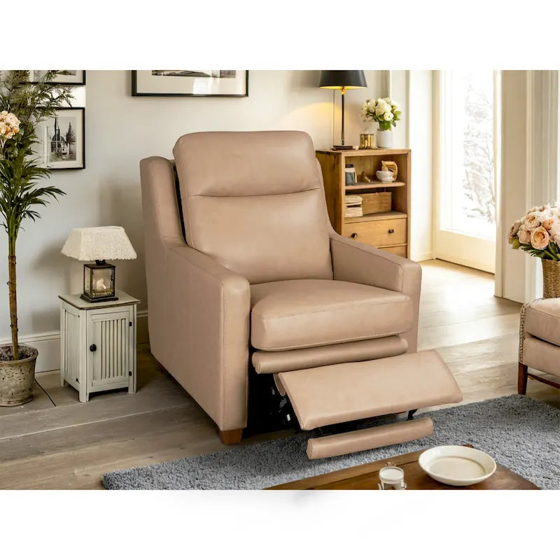 Sofá reclinable eléctrico de piel de grano superior, camel/almendra/carbón, trimotor, 3 plazas