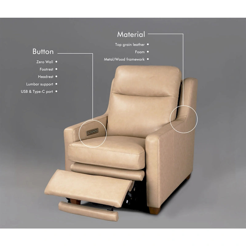 Sofá reclinable eléctrico de piel de grano superior, camel/almendra/carbón, trimotor, 3 plazas