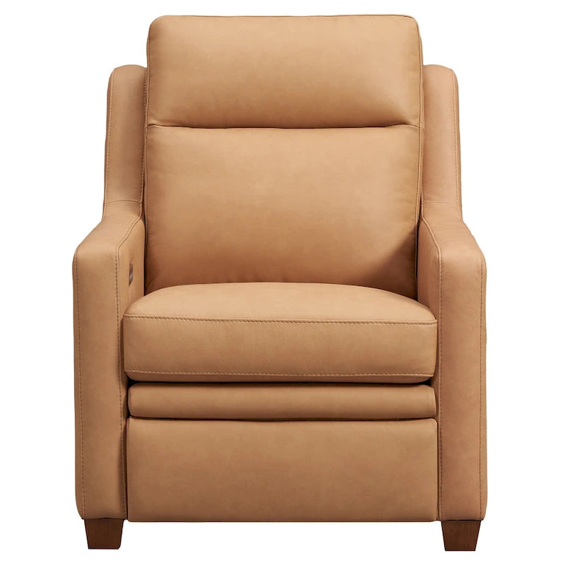 Sofá reclinable eléctrico de piel de grano superior, camel/almendra/carbón, trimotor, 3 plazas