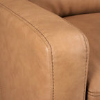 Sofá reclinable eléctrico de piel de grano superior, camel/almendra/carbón, trimotor, 3 plazas