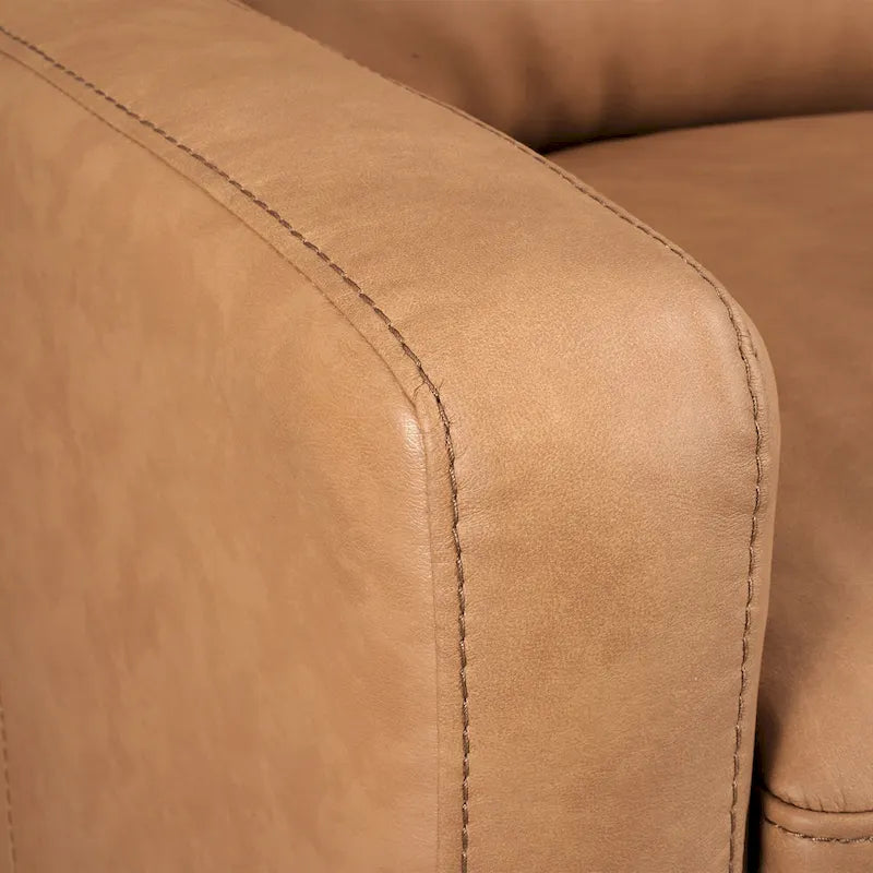 Sofá reclinable eléctrico de piel de grano superior, camel/almendra/carbón, trimotor, 3 plazas