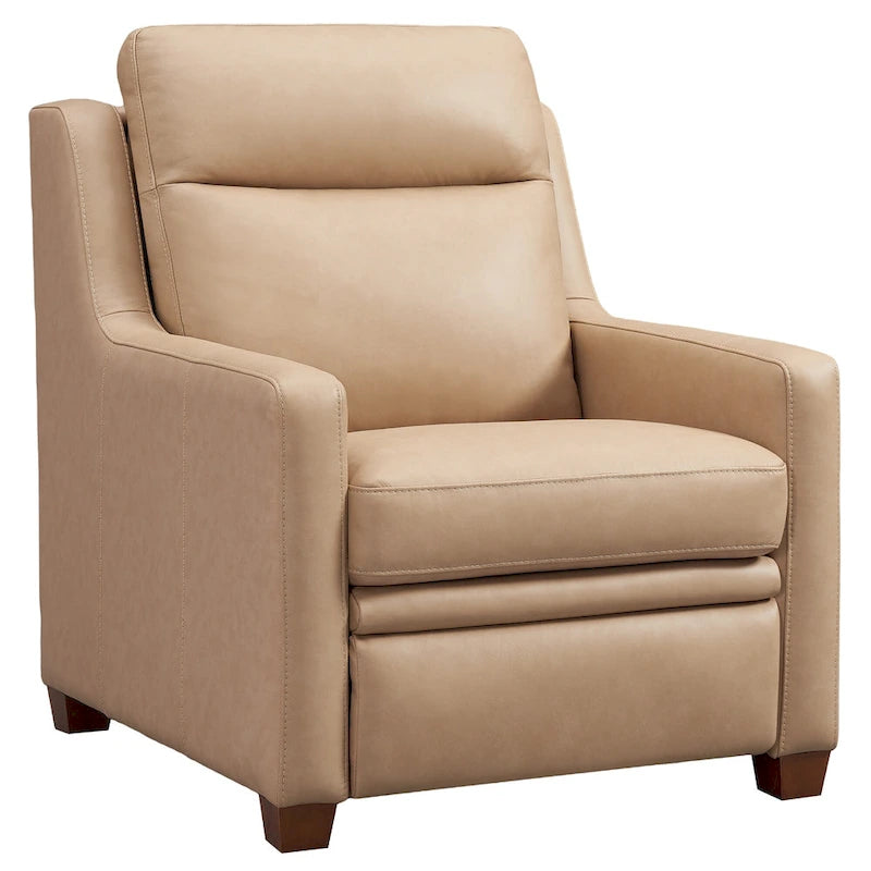 Sofá reclinable eléctrico de piel de grano superior, camel/almendra/carbón, trimotor, 3 plazas