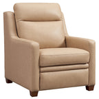 Sofá reclinable eléctrico de piel de grano superior, camel/almendra/carbón, trimotor, 3 plazas
