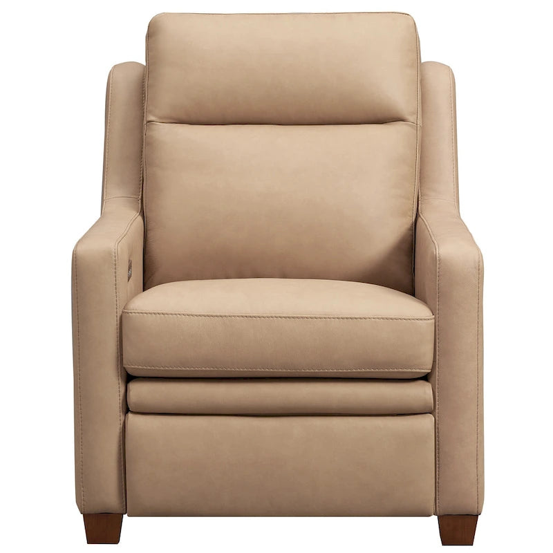 Sofá reclinable eléctrico de piel de grano superior, camel/almendra/carbón, trimotor, 3 plazas