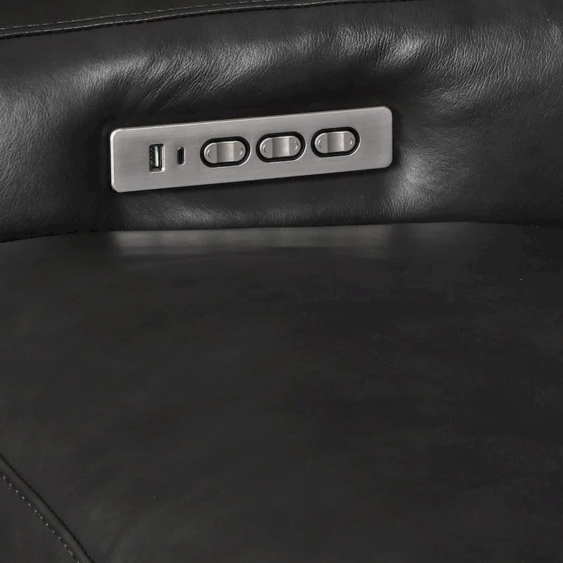 Sofá reclinable eléctrico de piel de grano superior, camel/almendra/carbón, trimotor, 3 plazas