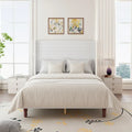Cama Queen con Plataforma Blanco/Beige con Cabecero de 54" de Alto, 2 Personas