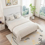 Cama Queen con Plataforma Blanco/Beige con Cabecero de 54" de Alto, 2 Personas