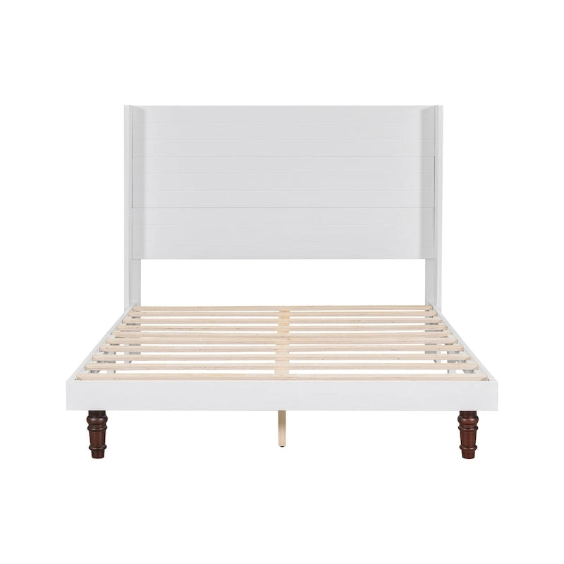 Cama Queen con Plataforma Blanco/Beige con Cabecero de 54" de Alto, 2 Personas