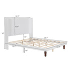 Cama Queen con Plataforma Blanco/Beige con Cabecero de 54" de Alto, 2 Personas