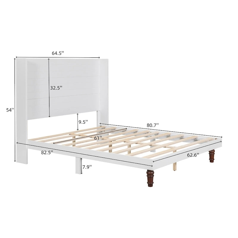 Cama Queen con Plataforma Blanco/Beige con Cabecero de 54" de Alto, 2 Personas