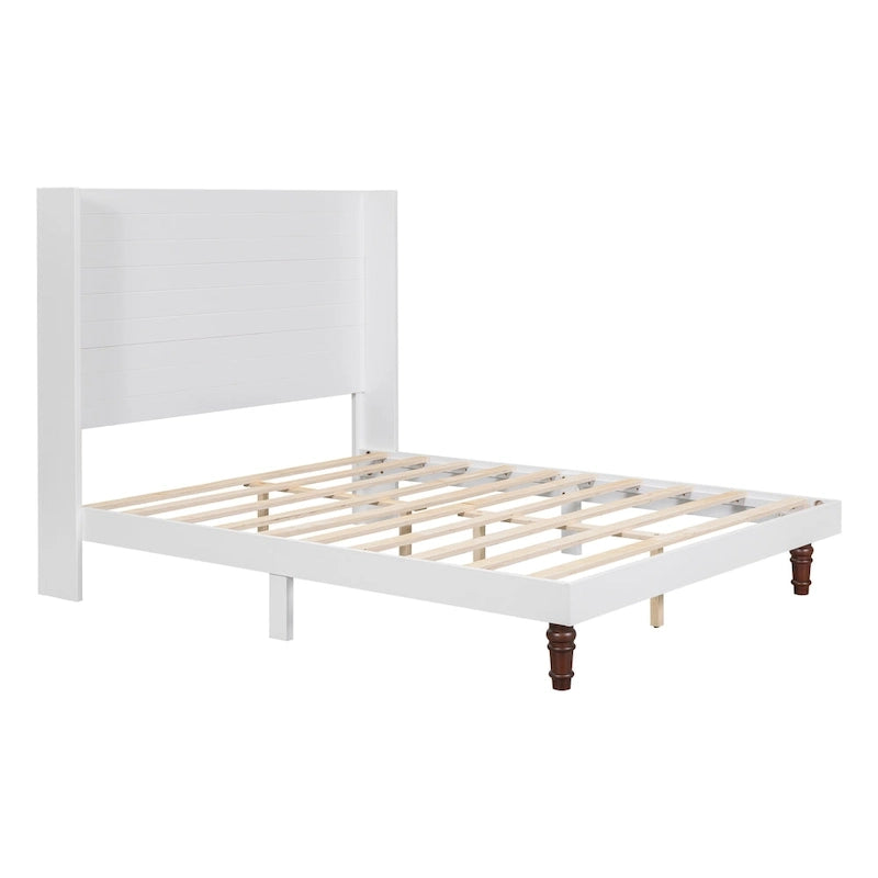 Cama Queen con Plataforma Blanco/Beige con Cabecero de 54" de Alto, 2 Personas