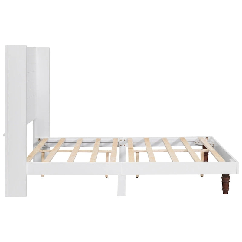 Cama Queen con Plataforma Blanco/Beige con Cabecero de 54" de Alto, 2 Personas