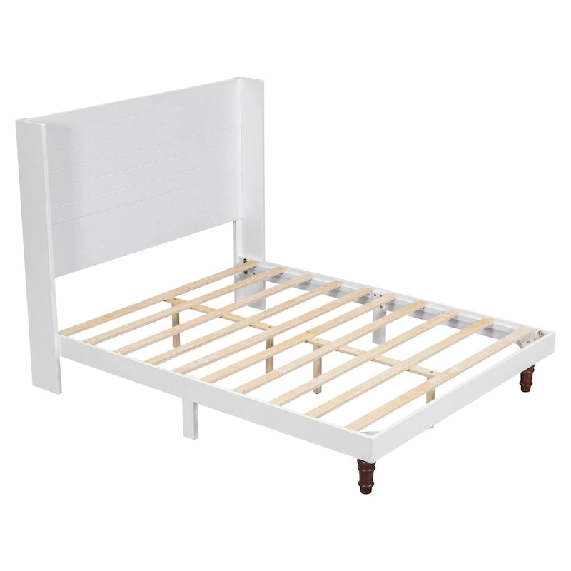 Cama Queen con Plataforma Blanco/Beige con Cabecero de 54" de Alto, 2 Personas