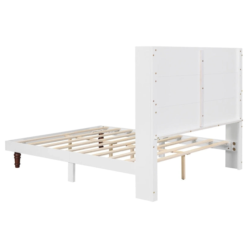 Cama Queen con Plataforma Blanco/Beige con Cabecero de 54" de Alto, 2 Personas