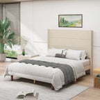 Cama Queen con Plataforma Blanco/Beige con Cabecero de 54" de Alto, 2 Personas