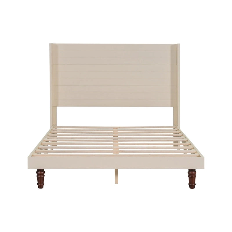 Cama Queen con Plataforma Blanco/Beige con Cabecero de 54" de Alto, 2 Personas