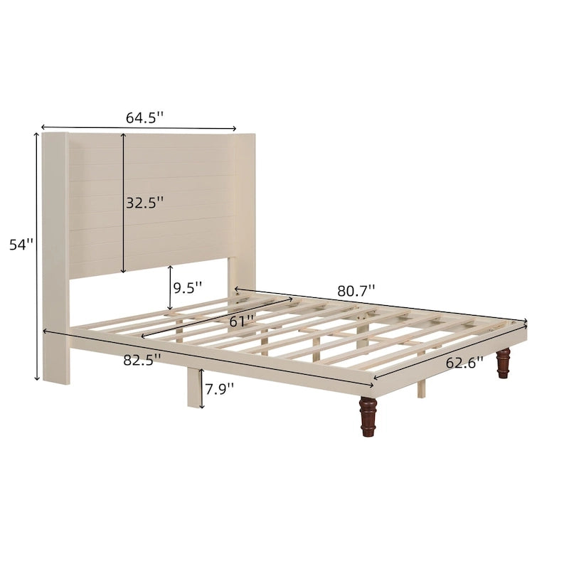 Cama Queen con Plataforma Blanco/Beige con Cabecero de 54" de Alto, 2 Personas