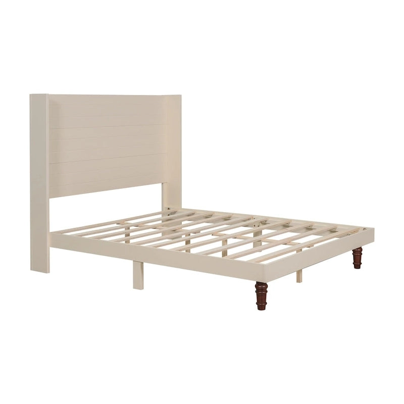 Cama Queen con Plataforma Blanco/Beige con Cabecero de 54" de Alto, 2 Personas