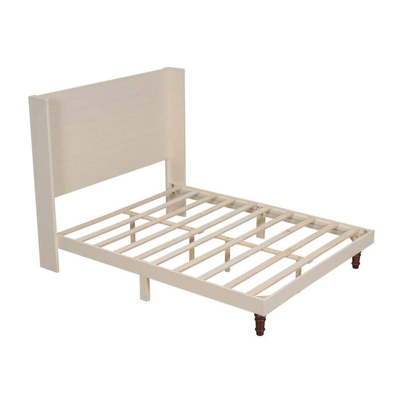 Cama Queen con Plataforma Blanco/Beige con Cabecero de 54" de Alto, 2 Personas