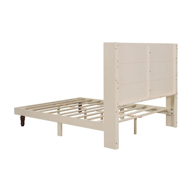 Cama Queen con Plataforma Blanco/Beige con Cabecero de 54" de Alto, 2 Personas