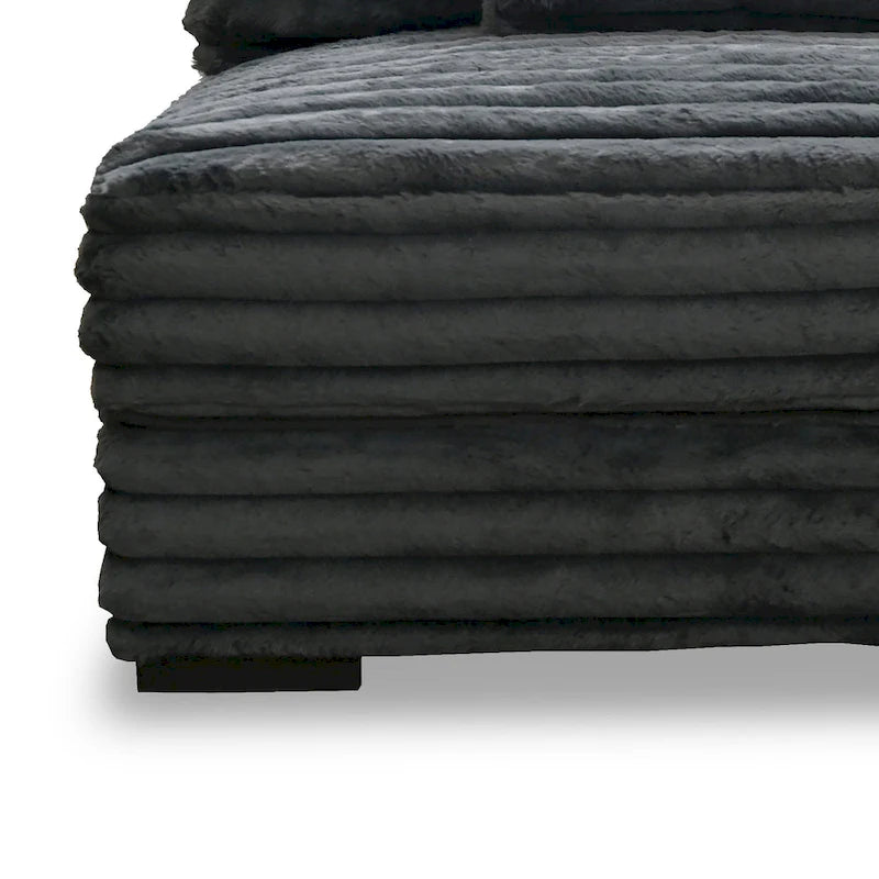 Sillón decorativo Ezo sin brazos, pana de poliéster gris oscuro, asiento suavemente acolchado