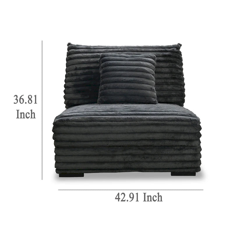 Sillón decorativo Ezo sin brazos, pana de poliéster gris oscuro, asiento suavemente acolchado