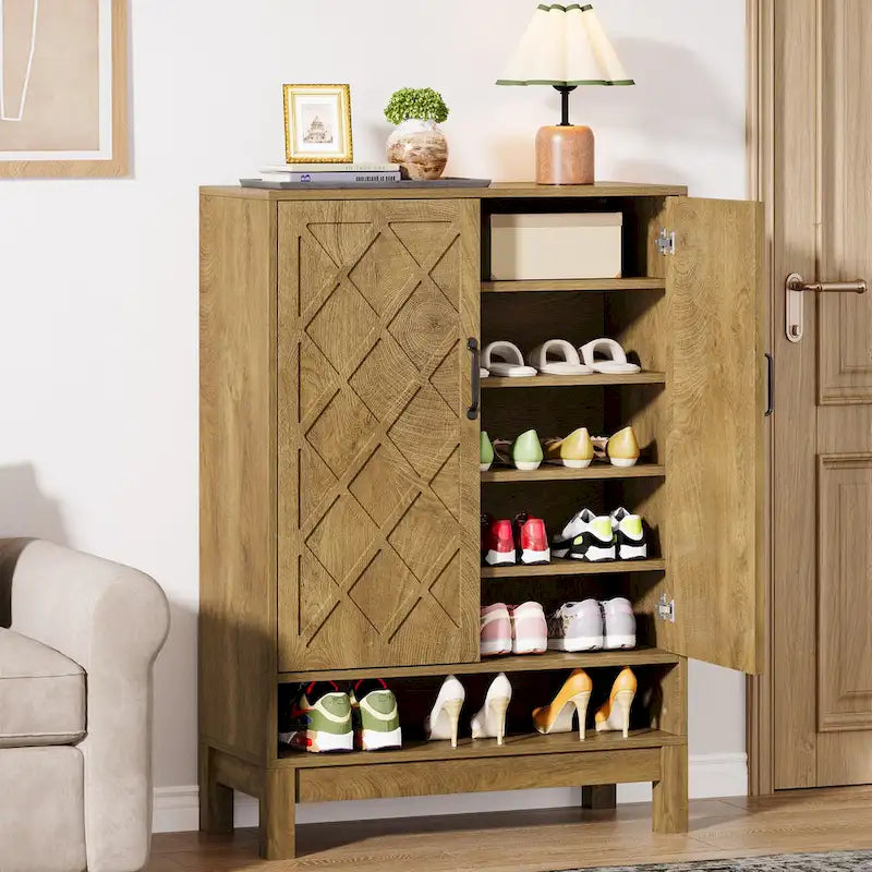 Zapatero de 6 niveles con puertas marrón – Capacidad para 18-24 pares, montaje por 1 persona