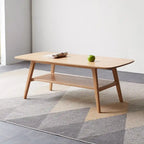 Mesa de centro de roble macizo de 2 niveles con estante de almacenamiento, natural/roble