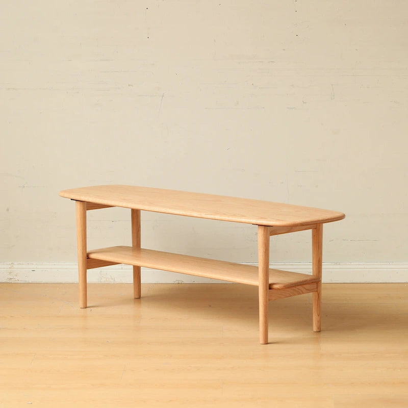 Mesa de centro de roble macizo de 2 niveles con estante de almacenamiento, natural/roble
