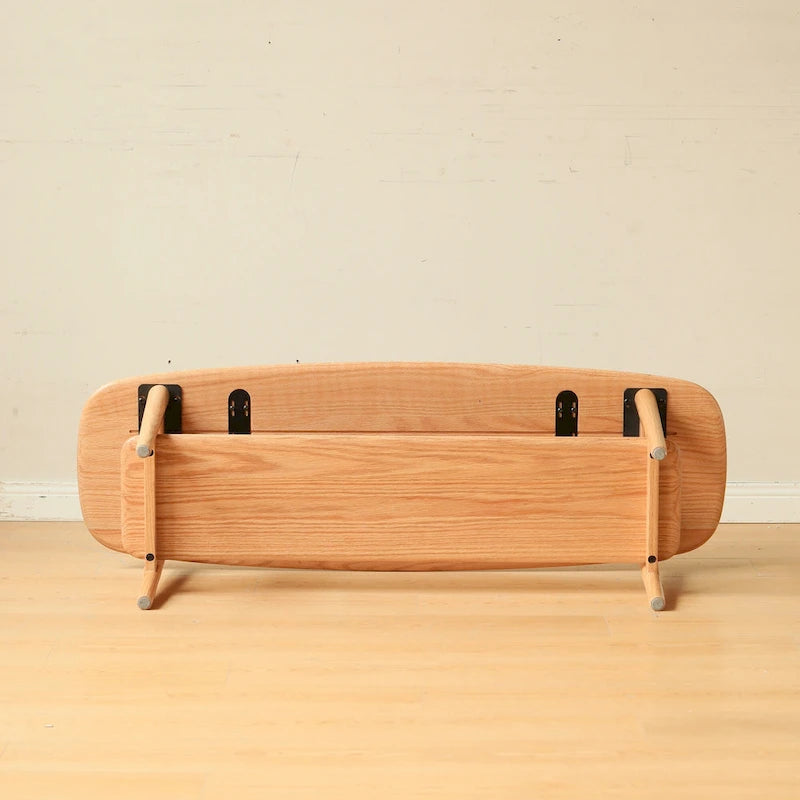 Mesa de centro de roble macizo de 2 niveles con estante de almacenamiento, natural/roble