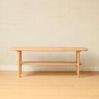 Mesa de centro de roble macizo de 2 niveles con estante de almacenamiento, natural/roble