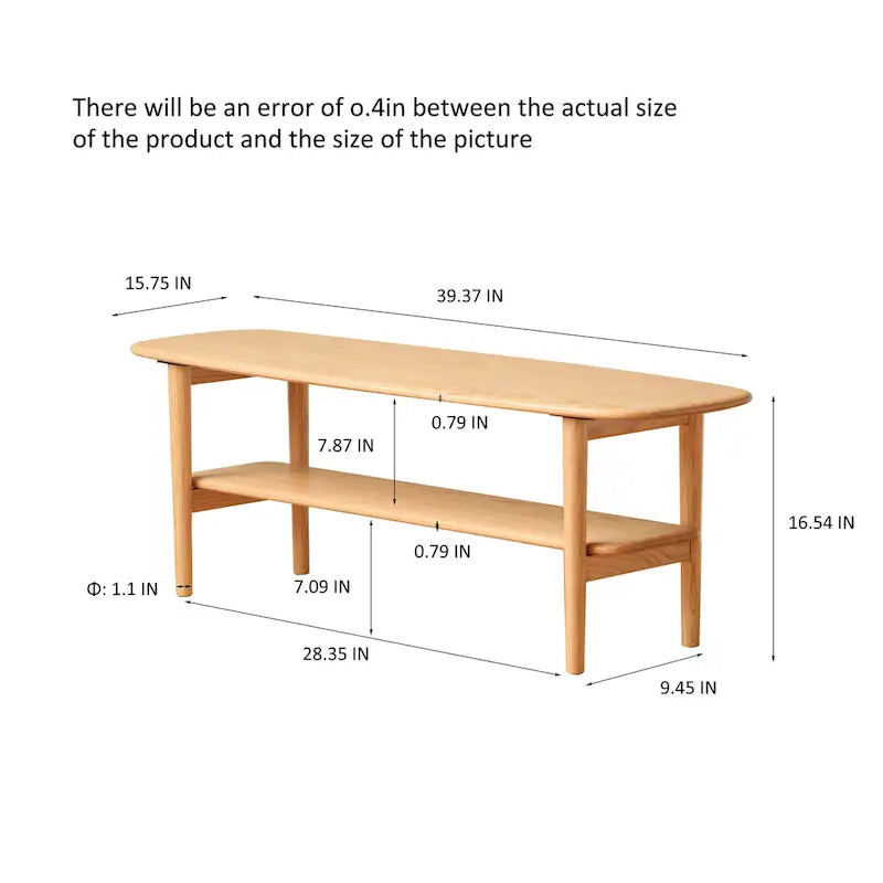 Mesa de centro de roble macizo de 2 niveles con estante de almacenamiento, natural/roble