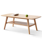 Mesa de centro de roble macizo de 2 niveles con estante de almacenamiento, natural/roble