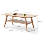 Mesa de centro de roble macizo de 2 niveles con estante de almacenamiento, natural/roble