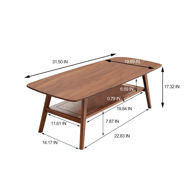 Mesa de centro de roble macizo de 2 niveles con estante de almacenamiento, natural/roble