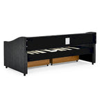 Cama Diván Individual Tapizada en Lino Negro con 2 Cajones y Respaldo Capitaneado, 1 Persona