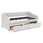 Cama Diván Individual Tapizada en Lino Negro con 2 Cajones y Respaldo Capitaneado, 1 Persona