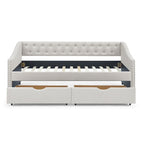 Cama Diván Individual Tapizada en Lino Negro con 2 Cajones y Respaldo Capitaneado, 1 Persona
