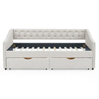 Cama Diván Individual Tapizada en Lino Negro con 2 Cajones y Respaldo Capitaneado, 1 Persona