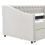 Cama Diván Individual Tapizada en Lino Negro con 2 Cajones y Respaldo Capitaneado, 1 Persona
